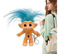 Genérico Llavero de muñeca Troll - Muñeca Troll fea de los años 80 | Mágico Pelo Largo 10 cm | Lindo accesorio de bolso, llavero, regalo nostálgico, decoración, colección