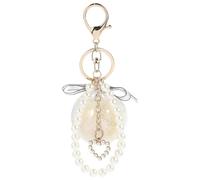 Genérico Llavero de Rosa Colgante de Mochila, Llavero de Flores Cordón de Perlas y Corazón, Aleación y Acrílico, Blanco, para San Valentín y Bodas