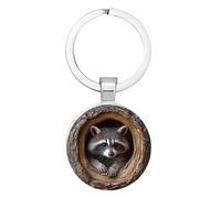 Genérico Llavero raccoon - trailer de mochila de la casa del árbol para teclas | Tráiler de animales en miniatura para el bolso de la billetera en el viaje en casa