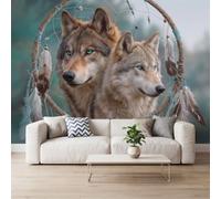 Genérico Lobo Pluma Papel pintado fotográfico no tejido, 150 x 105 cm | Para las habitaciones de los niños Salón, Fantasía Misterio Bohemia Papel Pintado Panorámico Mural