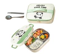 Genérico Lonchera Para Niños - Juego De Lonchera Portátil De Acero Inoxidable | Lindos Contenedores De Almacenamiento De Alimentos Con Dibujos De Animales Con Cubiertos Y Bolsa De Transporte (Panda)