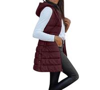Genérico Long Puffer Vest Women, Long Vest For Women Sleeveless, Womens Puffer Quilted, With Hood Stand Collar (Crimson red,L)