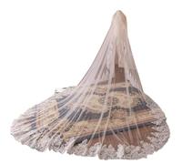 Genérico Long Sequin Edge Cathedral Veil for Bride, 1-Layer Sparkling Tulle Wedding Veil 300-500cm with Comb Velo de Novia