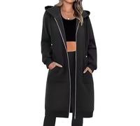 Genérico long zip up hoodie women,Long Sleeve Hooded Lightweight Sweatshirt Oversized Fleece Jacket with Side Pockets (black,XXL)