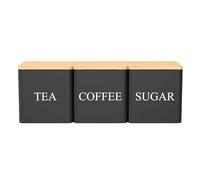 Generico Loose Tea Canister - Iron+Wood, 3.35x3.35x3.35in 3-Piece 500ml Storage Jars | Vintage Coffee & Tea Container, Kitchen Pantry Organizer For Bakers, Drinkers, Homeowners, Renters, Countertop
