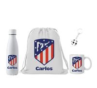 Genérico Lote Atlético de Madrid - Personalizado con nombre - Mochila + botella + taza + llavero - Regalo para fans - Regalo original
