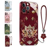 Genérico Lotus Lanyard Hard Case for iPhone 17/16/15/14/13/12/11/X/7/6 Series, Full-Coverage Drop Protection Phone Cover, Thin Shockproof All-Inclusive Lens Design Phone Cases