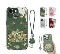 Genérico Lotus Lanyard Hard Case for iPhone, Curranet Lotus Lanyard Hard Case, All-Inclusive Lens Design Phone Cases, Full-Coverage Drop Protection (13 Pro MAX,Green)