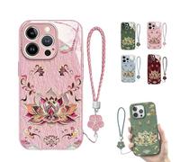 Genérico Lotus Lanyard Hard Case for iPhone, Curranet Lotus Lanyard Hard Case, All-Inclusive Lens Design Phone Cases, Full-Coverage Drop Protection (14 Pro,Pink)
