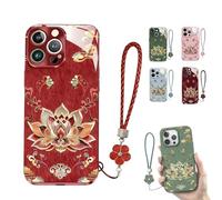 Genérico Lotus Lanyard Hard Case for iPhone, Curranet Lotus Lanyard Hard Case, All-Inclusive Lens Design Phone Cases, Full-Coverage Drop Protection (12 Pro MAX,Red)