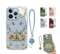 Genérico Lotus Lanyard Hard Case for iPhone, Curranet Lotus Lanyard Hard Case, All-Inclusive Lens Design Phone Cases, Full-Coverage Drop Protection (17 Pro MAX,Blue)