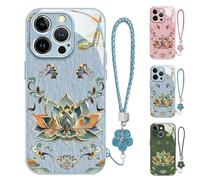 Genérico Lotus Lanyard Hard Case Lotus Lanyard Hard Case, All-Inclusive Lens Design Phone Cover, For iPhone 17/16/15 Series (Blue,for iPhone 14promax)