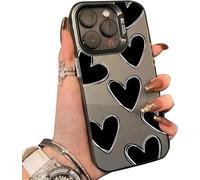 Genérico Lovely Black Heart Print Phone Case, Black Heart Phone Case for iPhone 17/16/15/14 Pro MAX, Cute Cool Pink Hearts Design (17air,Black Heart-Black)