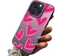 Genérico Lovely Black Heart Print Phone Case, Black Heart Phone Case for iPhone 17/16/15/14 Pro MAX, Cute Cool Pink Hearts Design (17air,Pink Heart-Purple)