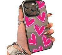 Genérico Lovely Black Heart Print Phone Case, Black Heart Phone Case for iPhone 17/16/15/14 Pro MAX, Cute Cool Pink Hearts Design (13pro,Pink Heart-Black)