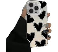 Genérico Lovely Black Heart Print Phone Case, Black Heart Phone Case for iPhone 17/16/15/14 Pro MAX, Cute Cool Pink Hearts Design (15promax,Black Heart-White)