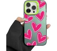Genérico Lovely Black Heart Print Phone Case, Black Heart Phone Case for iPhone 17/16/15/14 Pro MAX, Cute Cool Pink Hearts Design (iPhone SE2,Pink Heart-Green)