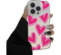 Genérico Lovely Black Heart Print Phone Case, Black Heart Phone Case for iPhone 17/16/15/14 Pro MAX, Cute Cool Pink Hearts Design (17,Pink Heart-White)