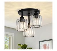 Genérico Luces colgantes, Modern Black Gold Three-head Wrought Iron Lamp Crystal Ceiling with Transparent Lampshade Suitable for Porch Bedroom Light(Black three heads,Tricolor)