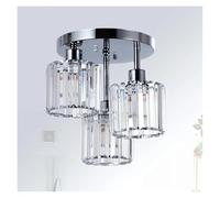 Genérico Luces colgantes, Modern Black Gold Three-head Wrought Iron Lamp Crystal Ceiling with Transparent Lampshade Suitable for Porch Bedroom Light(Chrome three heads,Without light)