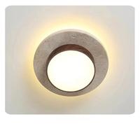 Genérico Luces colgantes, Travertine LED Ceiling Lamp Retro Cream Yellow Light Bedroom Living Room Natural Stone(D22cm-Walnut color)