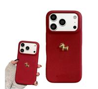 Genérico Lucky Horse Phone Case for iPhone 16/17 Pro MAX, 3D Gold Relief Pony & Red Bottom Design, Lunar New Year Protective Case, Premium Imitation Leather Shockproof Cover (Red,For iPhone 14)