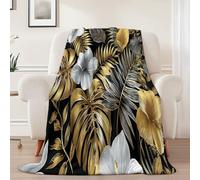 Genérico Lujo Flores Tropicales Textura Manta, Negro Infantil Manta de Franela Mantas Polar Cubre Sofa - Acogedora Pelo Mantas para Cama 150 x 200 cm