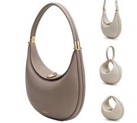 Genérico Luna, Bolso Medialuna para Mujeres, Elegante Bandolera de Cuero Pequeña, Bolso Crescent Crema (Marrón)