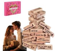 Genérico Lust Tower Couples Block Game, 48 Pcs Wooden Tumbling Tower, 5 Languages, Romantic Stacking Game for Date Night, Valentine Party, and Fun Couples Games for Adults (German,Wood)