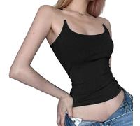 Genérico Luvette Tank, Invisible Strap Luvette Tank Top for Women, Ribbed Invisible Clear Strap Tank Tops (Black,S)