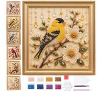 Genérico Luxury Bird Pearl Art DIY Kit,5D Pearl Diamond Painting Kit with Bird and Floral Design,Creative Home Wall Decoration, Gifts for Adults、Beginners and Craft Lovers