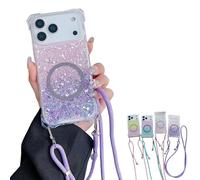 Genérico Luxury Glitter Sequin Gradient Magnetic Case, Full Edge Protective Phone Case with Impact Protection, Sparkle Glitter Design for iPhone 17, 16, 15, 14, 13 Series Models (for iPhone17,Purple)