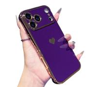 Genérico Luxury Gold Plating Cute Love Heart Case, Cute Love Heart Luxury Plating Soft Bling, Silicone Shockproof Phone Case for iPhone 17 Pro MAX (Dark Purple,for 12pro)