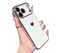 Genérico Luxury Gold Plating Cute Love Heart Case, Cute Love Heart Luxury Plating Soft Bling, Silicone Shockproof Phone Case for iPhone 17 Pro MAX (White,for 17)