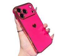 Genérico Luxury Gold Plating Cute Love Heart Case, Cute Love Heart Luxury Plating Soft Bling, Silicone Shockproof Phone Case for iPhone 17 Pro MAX (Red,for 15promax)
