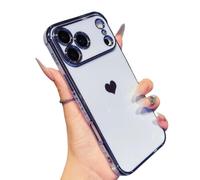 Genérico Luxury Gold Plating Cute Love Heart Case, Cute Love Heart Luxury Plating Soft Bling, Silicone Shockproof Phone Case for iPhone 17 Pro MAX (Blue,for 15plus)