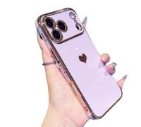 Genérico Luxury Gold Plating Cute Love Heart Case, Cute Love Heart Luxury Plating Soft Bling, Silicone Shockproof Phone Case for iPhone 17 Pro MAX (Purple,for 17promax)