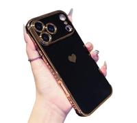 Genérico Luxury Gold Plating Cute Love Heart Case, Cute Love Heart Luxury Plating Soft Bling, Silicone Shockproof Phone Case for iPhone 17 Pro MAX (Black,for 12pro)