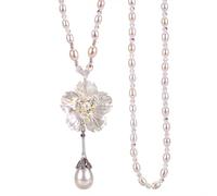 Genérico Luz de lujo flor simulada perla collar largo, cadena de suéter de declaración de gama alta, joyería de moda para mujeres fiesta y diario