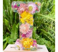 Genérico Luz Nocturna De Resina Floral, Letras De Resina De Flores Prensadas Con Luz LED, Lámpara De Noche Floral Creativa, Luz Nocturna De Letras De Flores Secas, Regalos Para El Día De La Madre