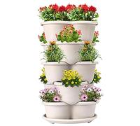 Genérico Macetas Apilables - Torre Vertical Niveles, Diseño Composición Jardín Modular, Estructura 5 Piezas Encajadas + Base Soporte, Contenedor Resina Sintética - para Flores Balcón & Patio