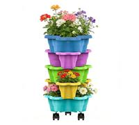 Genérico Macetas Apilables Verticales con Ruedas, 5 Pisos Macetas Apilables para Fresas, 25x10cm Torre De Siembra, Jardineras Exterior, Maceteros Exterior, para Jardín, Patio, Terraza, Balcón