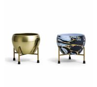 Genérico Macetas Decorativas Interior con Soporte Dorado - Pack de 2 maceteros de Metal Elegante para decoración de hogar, Escritorio u Oficina, Ideal para Plantas Ornamentales y Espacios reducidos.