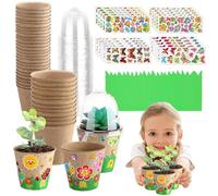 Genérico Macetas Infantiles para Decorar - 30 Macetas De Turba con Cúpulas | Kit De Manualidades De Jardín En Papel con Calcomanías para Aprender A Sembrar En Exteriores