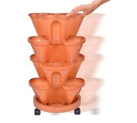 Genérico Macetero Vertical - Contenedor De Plantas Apilable con 4 Niveles - Maceta con Drenaje Automático, Ruedas y Bandeja Inferior,Cultivo de Frutas en Balcón