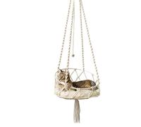 Genérico Macrame Cat Swing Hammock - Bohemian Hand-Woven Hanging Pet Bed with Plush Removable Cushion, Boho at Perch For Indoor & Outdoor, Elegant Cat Lounger For Balcony, Patio & Home