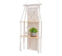 Genérico Macrame Floating Shelves, Tier Wood Shelf, Boho Tapestry Wall Organizer, Handmade Hanging Storage Rack for Rustic Charm, Photo Frames, Plant Pots, Books, Bedroom, Living Room