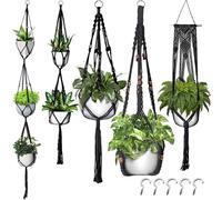 Genérico Macrame Plant Hanger - 5 Pieces Boho Macrame Basket | Different Sizes Plant Hangers | Woven Holders For Succulents Potho Ivy Ceiling Wall Hook Shelf Rod Balcony Railing Bedroom Outdoor