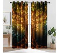 Genérico Magia árboles luz cálida Cortinas Opacas - Oro Cortinas Opacas de Microfibra, fáciles de cuidar, con Ojales para Ventanas de Dormitorio, Sala de Estar u Oficina 100An x 215Al cm (2 Paneles)