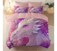 Genérico Magia Dibujo Animado Dragón Rosa Tema Funda Nórdica Estampada, Adecuado para Cualquier Habitación Hipoalergénico Y De Fácil Cuidado, Suave Y Cómodo Funda Nordica Tamaño 220 X 240 cm, Rosa